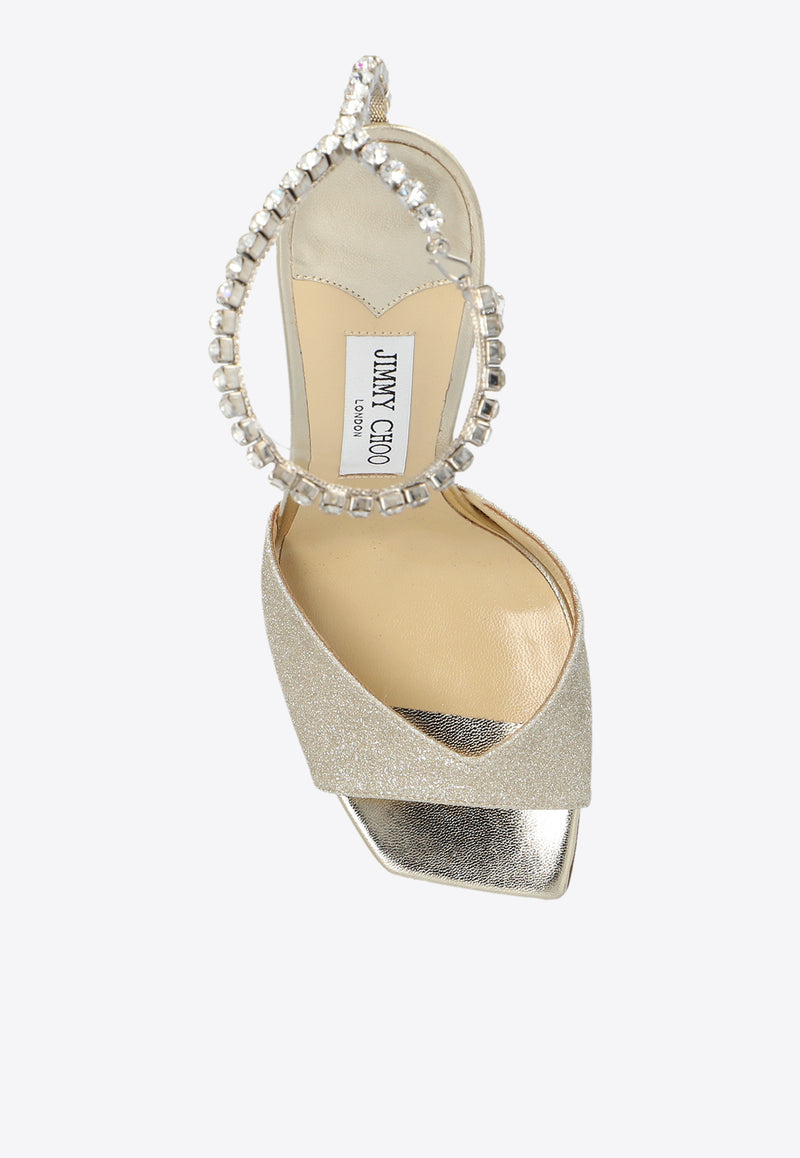 Jimmy Choo Saeda 100 Glittered Sandals SAEDA SANDAL 100 GJV-PLATINUM ICE CRYSTAL Silver