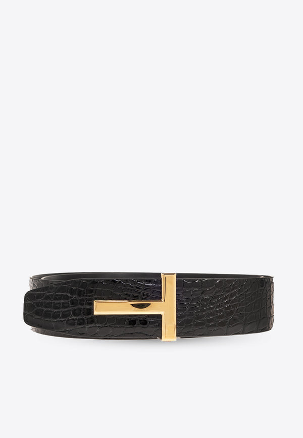 Tom Ford Signature T Leather Belt Black TB178 ECY001G-1N001