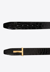 Tom Ford Signature T Leather Belt Black TB178 ECY001G-1N001