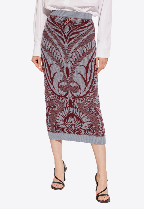 Etro Paisley Wool Midi Skirt WRKB0029 AQ025-S9000 Burgundy