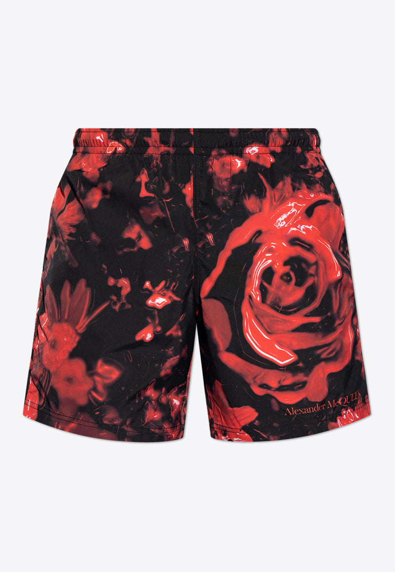 Wax Flower Swim Shorts Alexander McQueen KĄPIELOWE 794619 4419Q-1074 Red