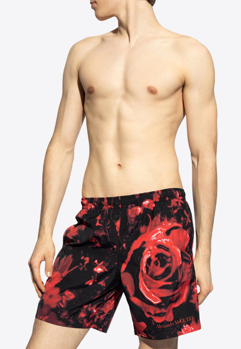 Wax Flower Swim Shorts Alexander McQueen KĄPIELOWE 794619 4419Q-1074 Red