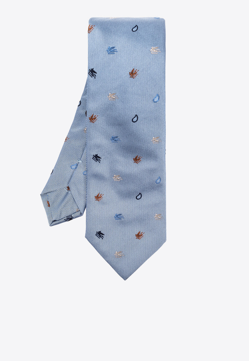 Etro Pegaso Embroidered Silk Tie Blue MASA0001 AQ036-S9880