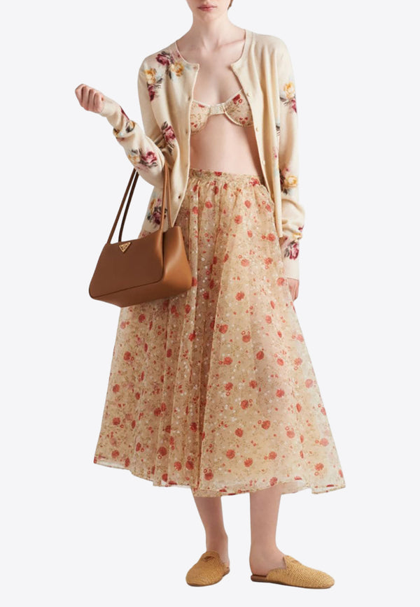 Prada Floral-Printed Midi Skirt Red P169KSOOO15AD_F0011