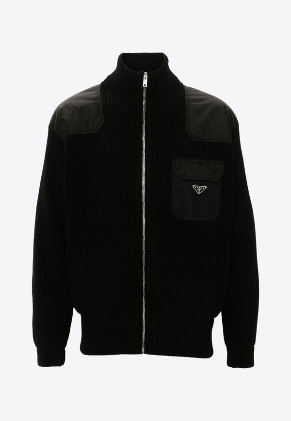 Prada Enamel-Triangle Zip-Up Jacket Black UMG335SOOO145N_F0002