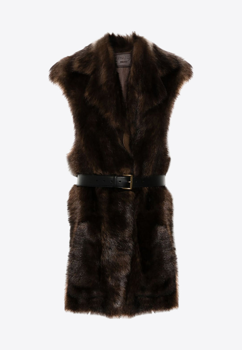 Prada Fur Belted Gilet Brown 59463SOOO15PF_F0343