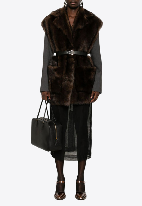 Prada Fur Belted Gilet Brown 59463SOOO15PF_F0343