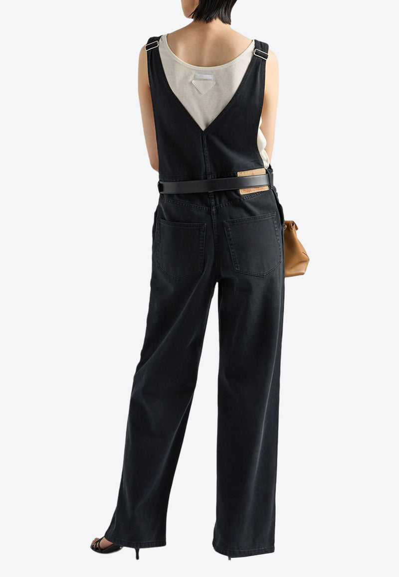 Prada Triangle-Logo Denim Jumpsuit Black GFZ013SOOO148J_F0557