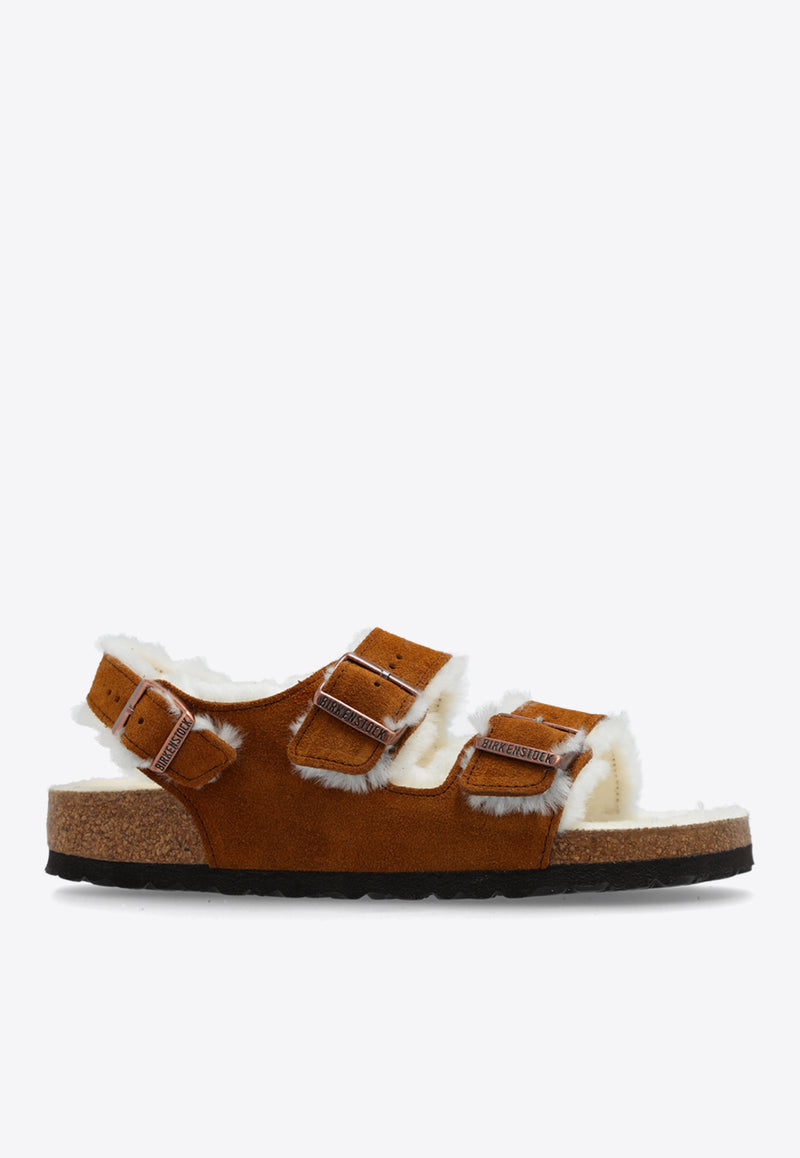 Birkenstock Milano Shearling Buckled Sandals Brown 1025515 0-MINK