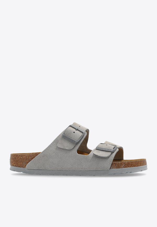 Birkenstock Arizona Two-Strap Suede Slides Gray 1027687 0-STONE COIN