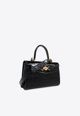 Versace Small Medusa 95 Top Handle Bag in Croc-Embossed Leather Black 1013824 1A08724-1B00V