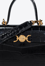 Versace Small Medusa 95 Top Handle Bag in Croc-Embossed Leather Black 1013824 1A08724-1B00V