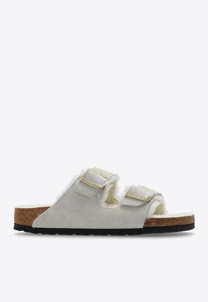 Birkenstock Arizona Two-Strap Shearling Slides White 1026193 0-ANTIQUE WHITE