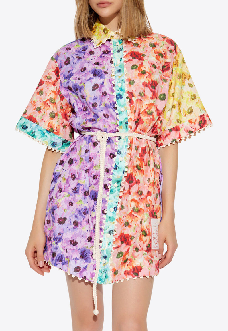 Zimmermann Lightburst Floral Print Mini Shirt Dress Multicolor 1131DSS246 0-SPLI