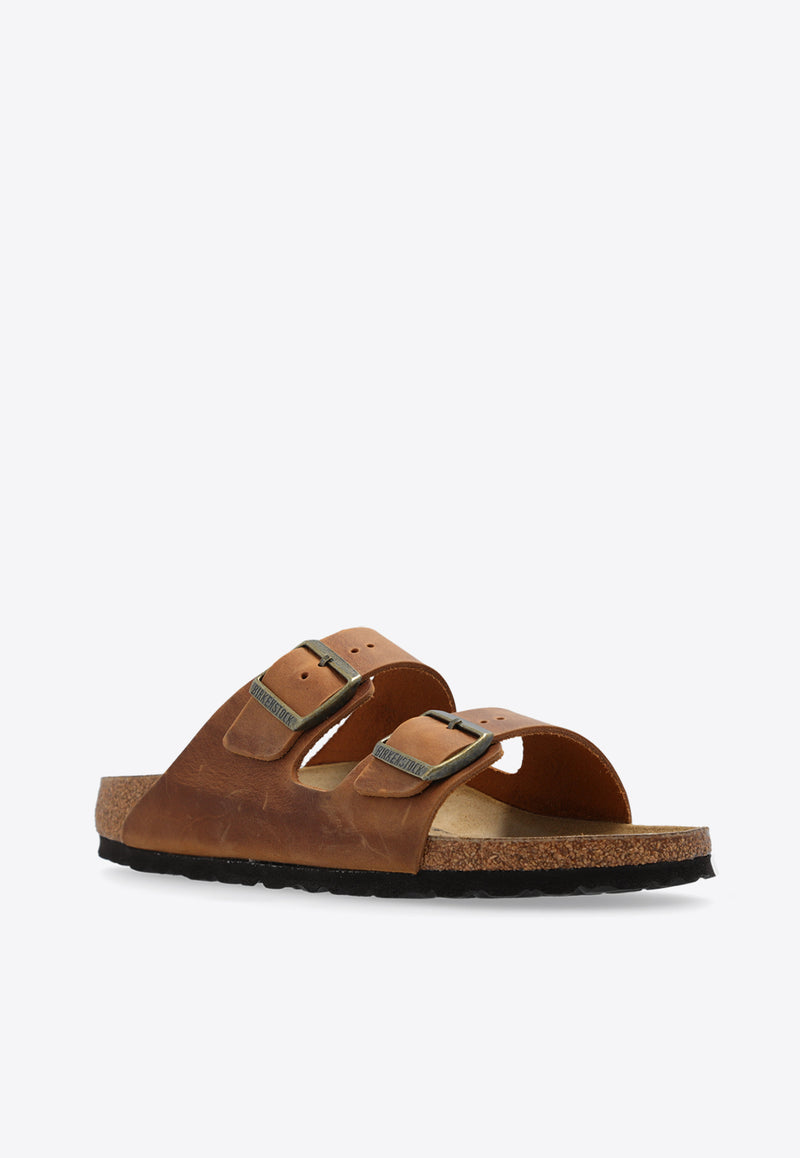 Birkenstock Arizona Two-Strap Leather Slides Brown 1028272 0-COGNAC