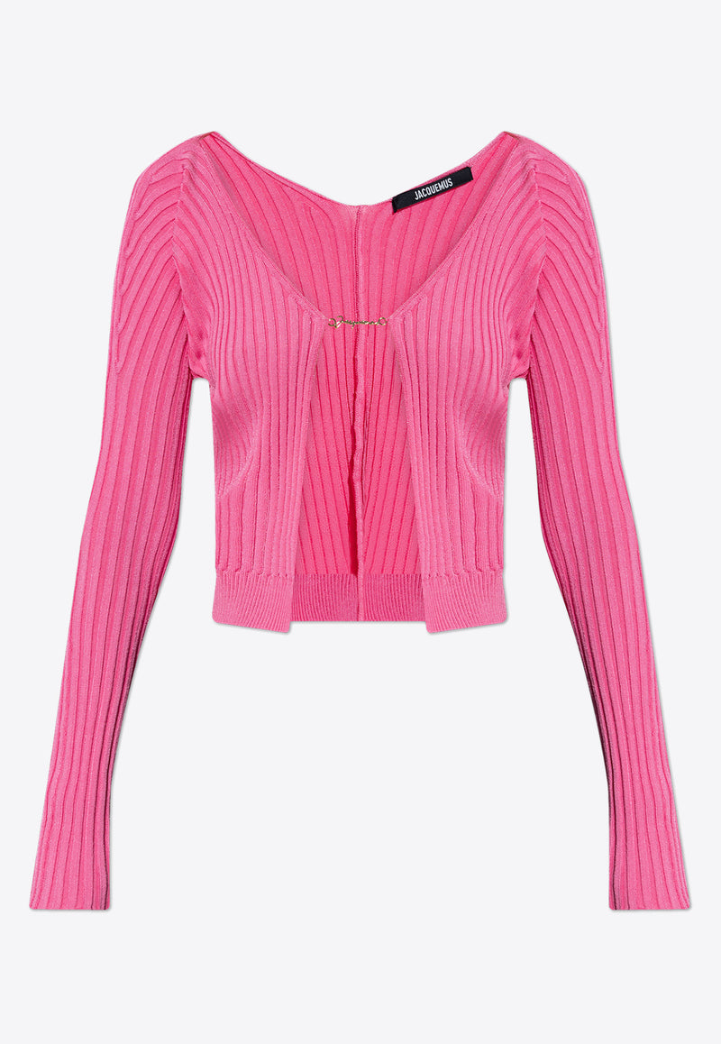 Jacquemus La Maille Pralù Open-Front Ribbed Cardigan Pink 223KN500 2190-434