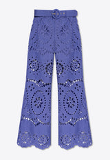 Zimmermann Pop Embroidered Belted Flared Pants Blue 1239PSS244 0-BLU