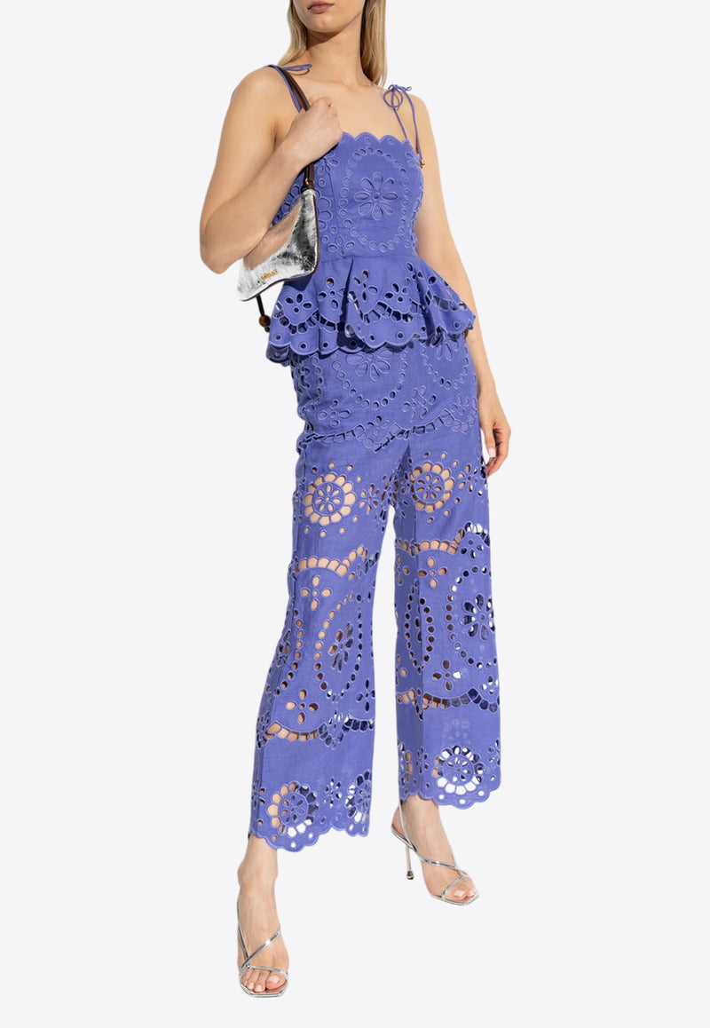 Zimmermann Pop Embroidered Belted Flared Pants Blue 1239PSS244 0-BLU