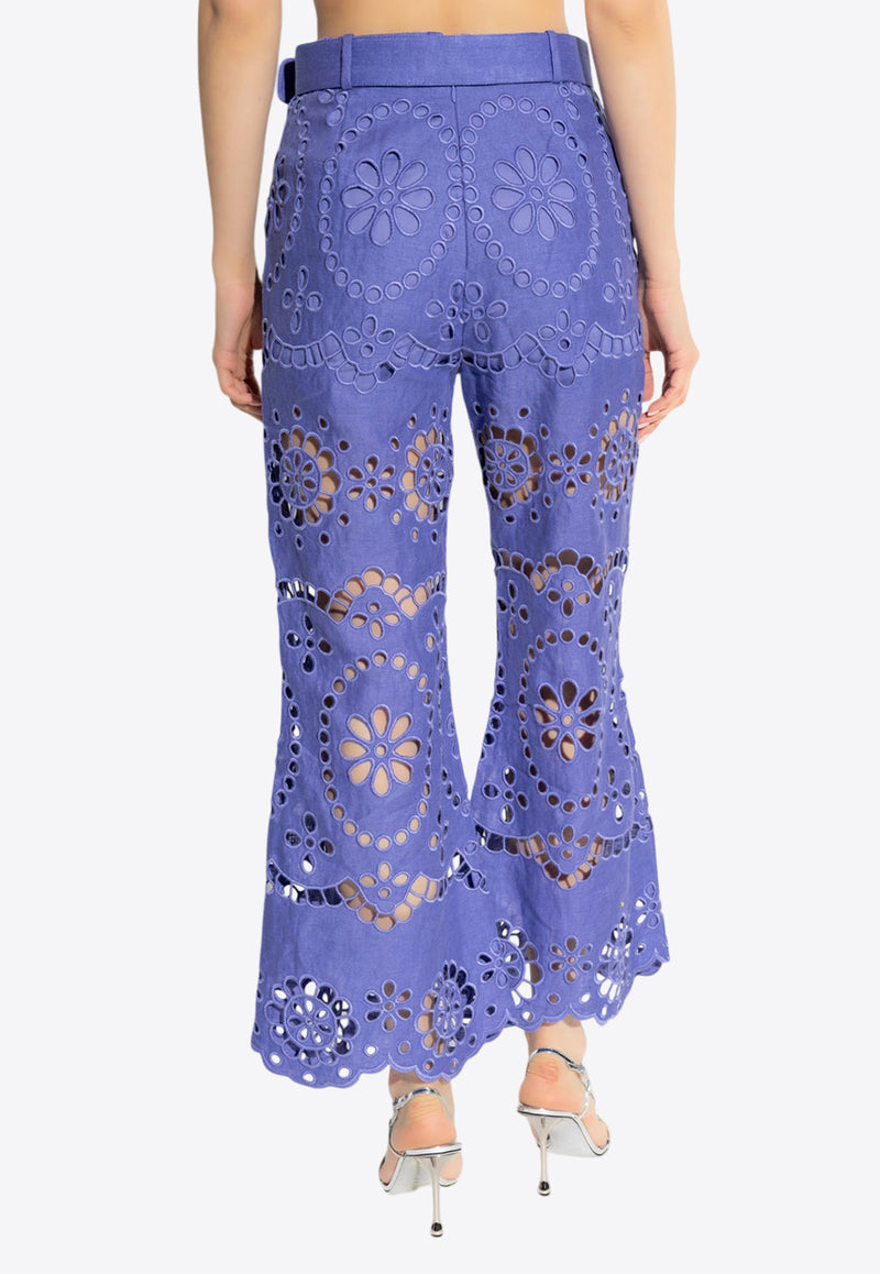 Zimmermann Pop Embroidered Belted Flared Pants Blue 1239PSS244 0-BLU