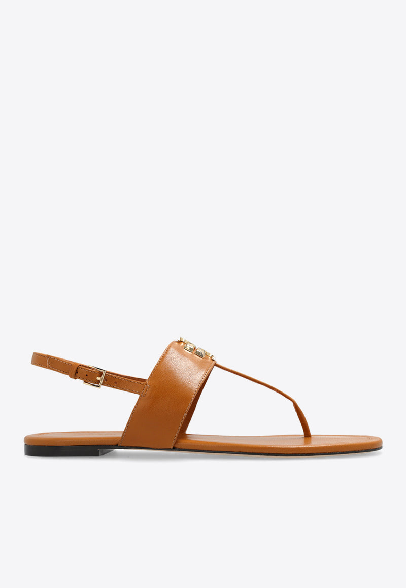 Tory Burch Eleanor T-strap Leather Flat Sandals Brown 157967 0-776