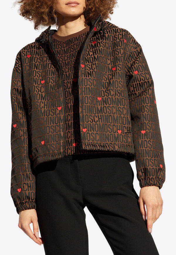 Moschino Monogram Jacquard Zip-Up Cropped Jacket Brown 242EM A0609 7715-2103