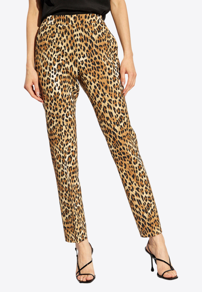 Moschino Leopard Print Straight-Leg Pants Brown 242E A0301 5550-1888