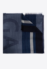 Salvatore Ferragamo Maxi Striped Logo Jacquard Scarf Blue 520120 ST BIGLOGO 776139-DENIM NAVY