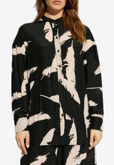 Alexander McQueen Feather Cocoon-Print Long-Sleeved Silk Shirt Black 757355 QCALD-1293