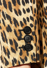 Moschino Single-Breasted Leopard Print Blazer Brown 242E A0509 5550-1888