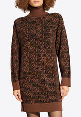 Moschino Monogram Jacquard Turtleneck Mini Dress Brown 242EM A0480 7700-1103