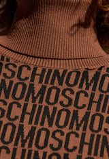 Moschino Monogram Jacquard Turtleneck Mini Dress Brown 242EM A0480 7700-1103