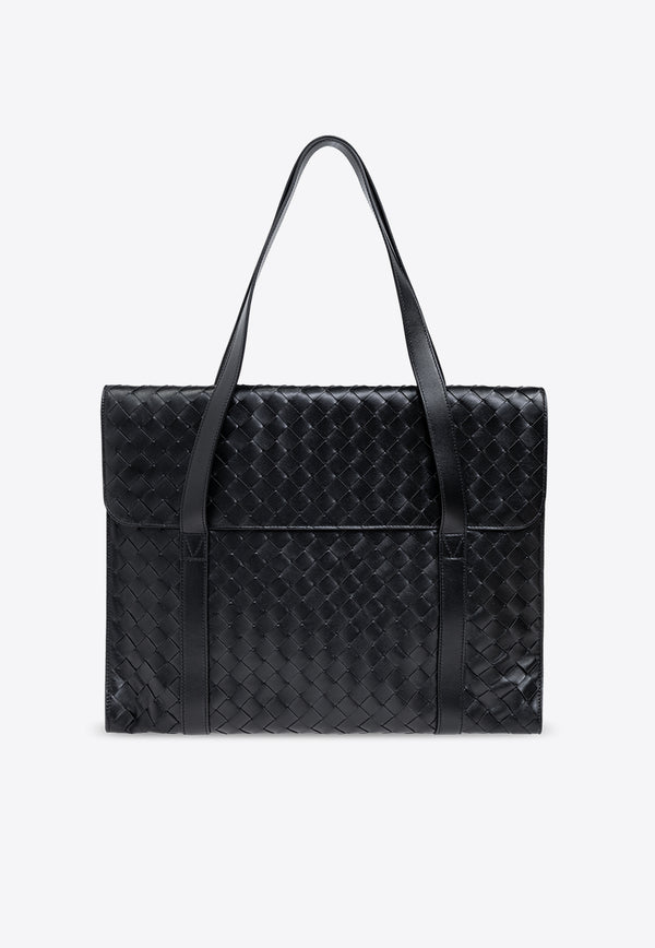 Bottega Veneta Intrecciato Leather Briefcase Black 795102 V2HL1-8803