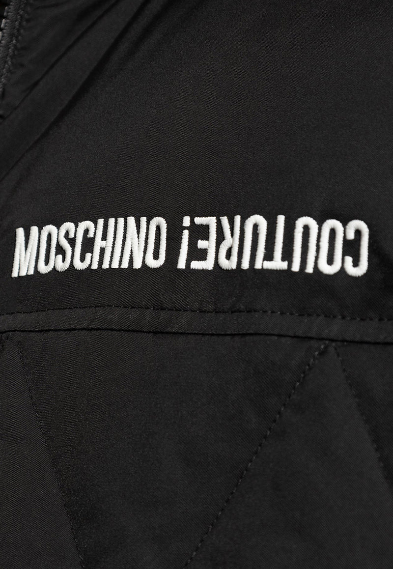 Moschino Logo Print Quilted Jacket Black 242ZR A0624 7017-1555