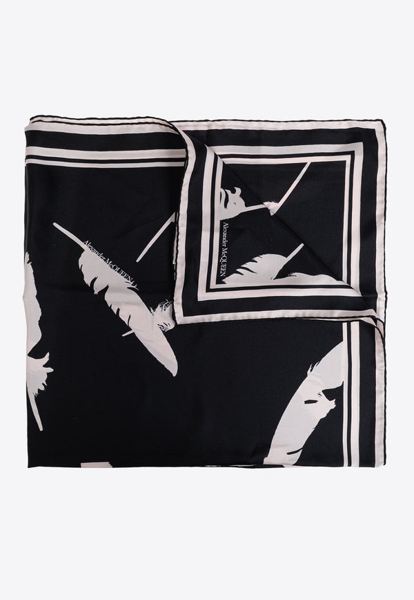 Alexander McQueen Feather Printed Silk Scarf Black 797044 3001Q-1072