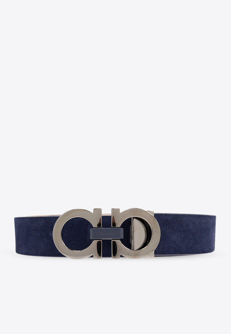 Salvatore Ferragamo Gancini Buckle Suede Belt Blue 670385 ADJUSTABLE 776404-MIDNIGHT