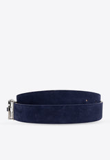 Salvatore Ferragamo Gancini Buckle Suede Belt Blue 670385 ADJUSTABLE 776404-MIDNIGHT