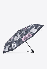 Moschino Newspapers Print Umbrella Black 8998 OPENCLOSEA-BLACK