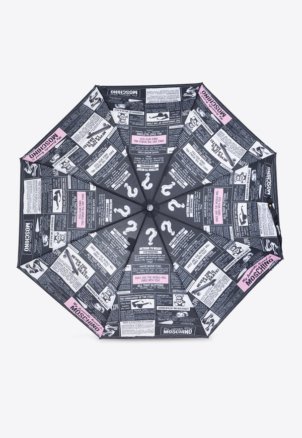 Moschino Newspapers Print Umbrella Black 8998 OPENCLOSEA-BLACK