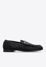 Dolce 
Gabbana Woven-Raffia Penny Loafers Black A30260 AV842-8B956