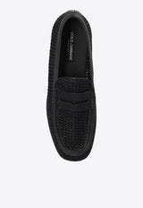 Dolce 
Gabbana Woven-Raffia Penny Loafers Black A30260 AV842-8B956