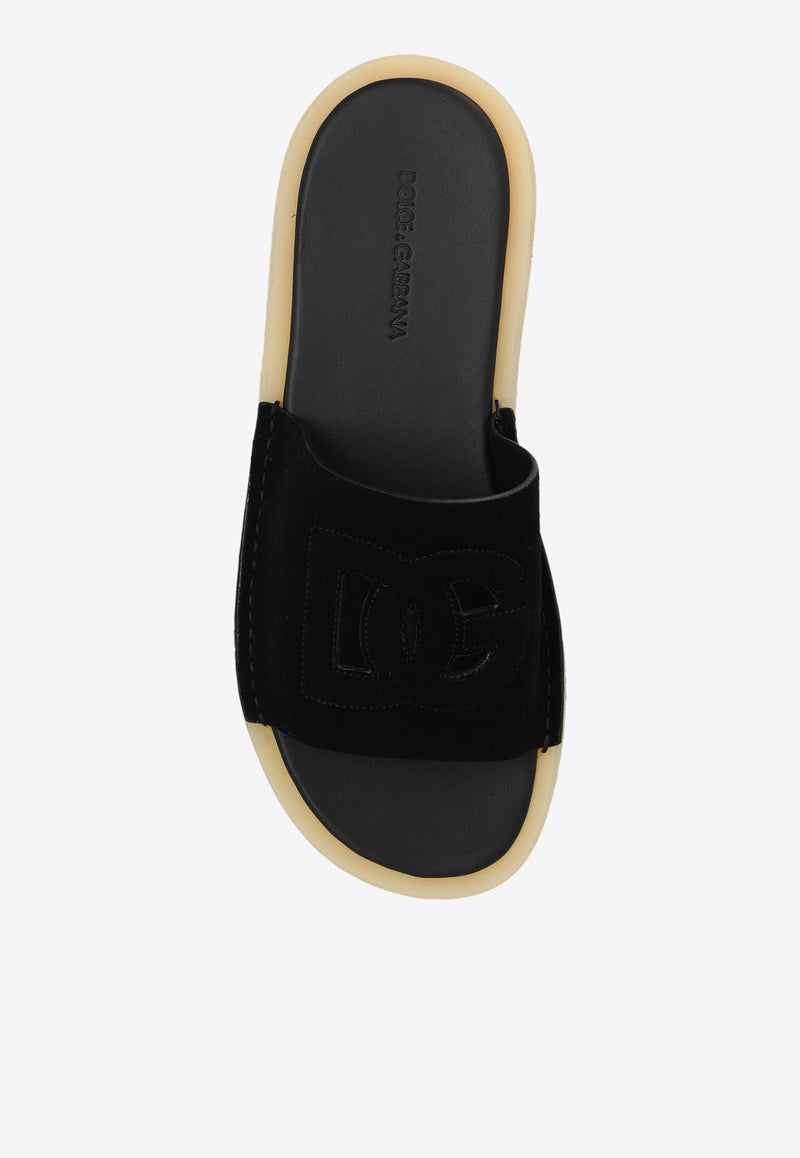 Dolce 
Gabbana DG Logo Suede Slides Black A80461 AT441-80999