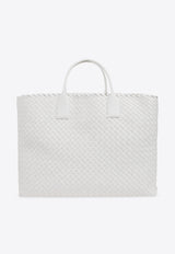 Bottega Veneta Maxi Cabat Intrecciato Leather Tote Bag White 787115 V9131-9007