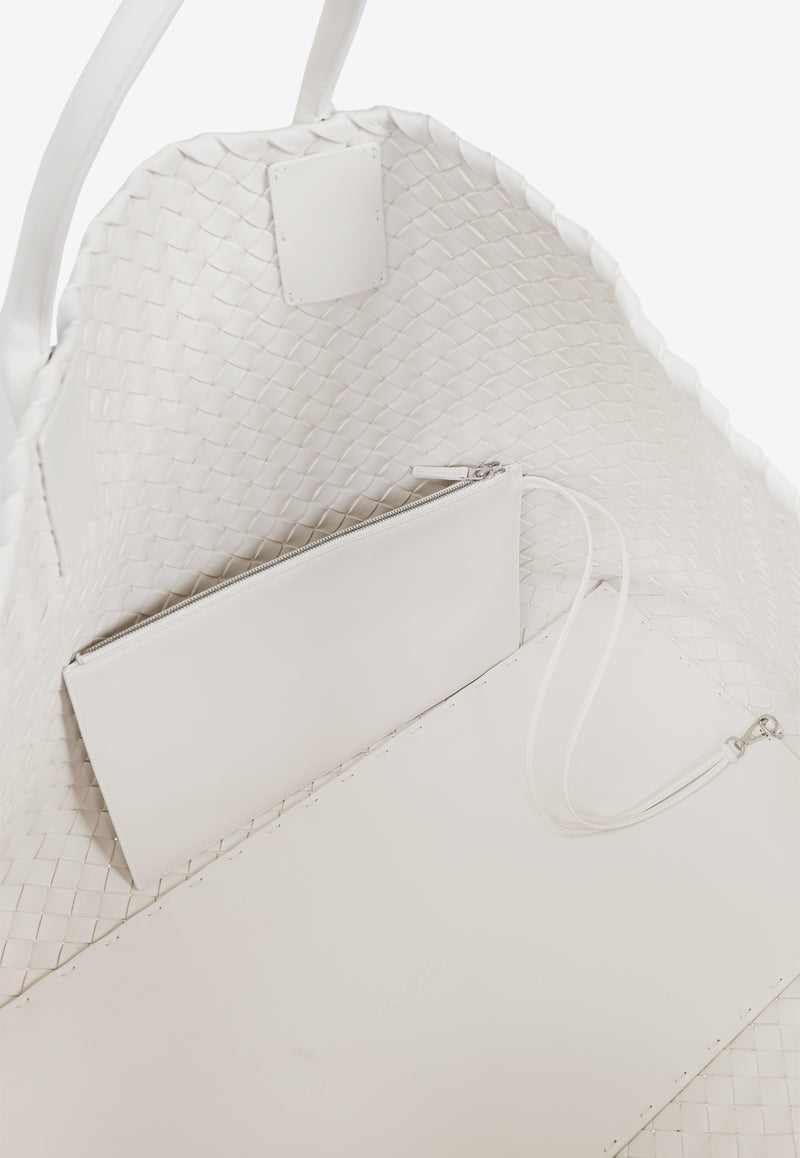 Bottega Veneta Maxi Cabat Intrecciato Leather Tote Bag White 787115 V9131-9007