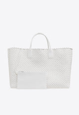 Bottega Veneta Maxi Cabat Intrecciato Leather Tote Bag White 787115 V9131-9007