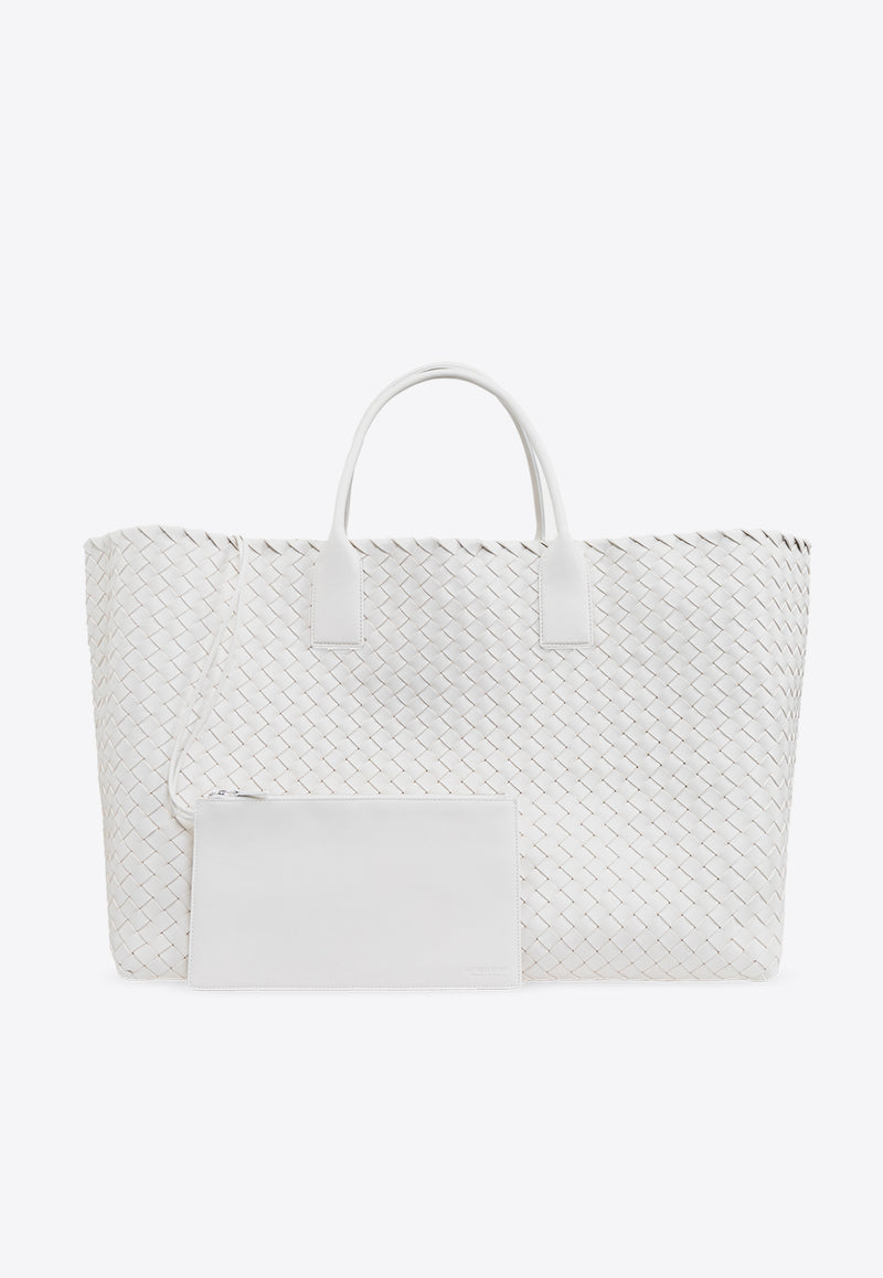 Bottega Veneta Maxi Cabat Intrecciato Leather Tote Bag White 787115 V9131-9007