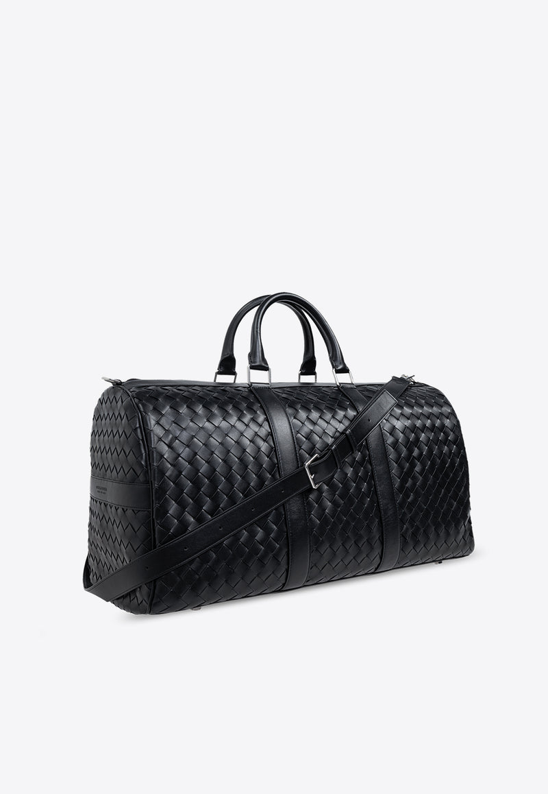 Bottega Veneta Cabin Intrecciato Leather Duffel Bag Black 795287 V2HL1-8803