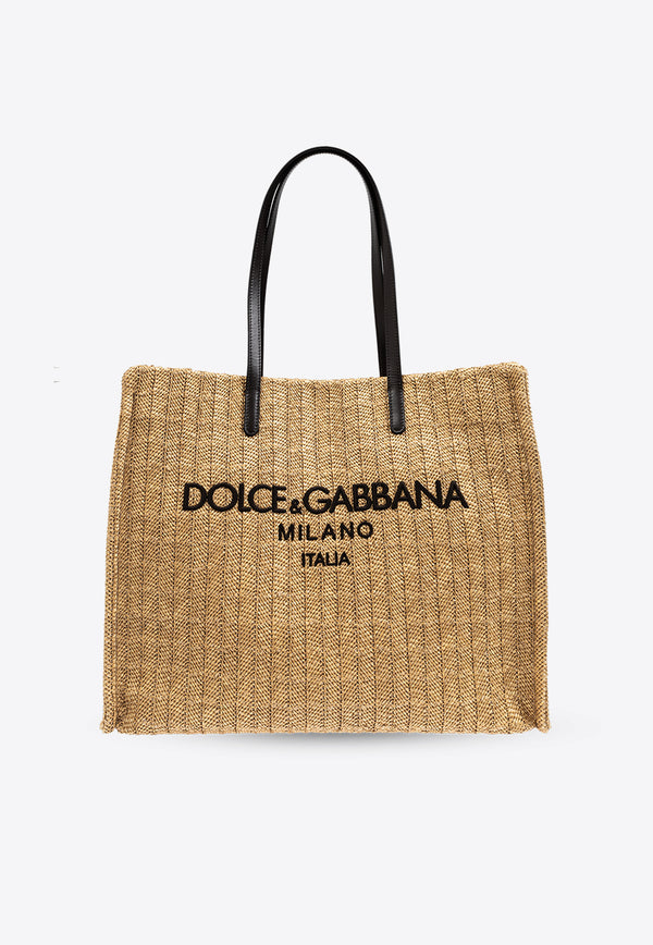 Dolce 
Gabbana Large Logo Woven-Raffia Tote Bag Beige BM2274 AN232-8H001