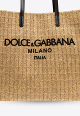 Dolce 
Gabbana Large Logo Woven-Raffia Tote Bag Beige BM2274 AN232-8H001