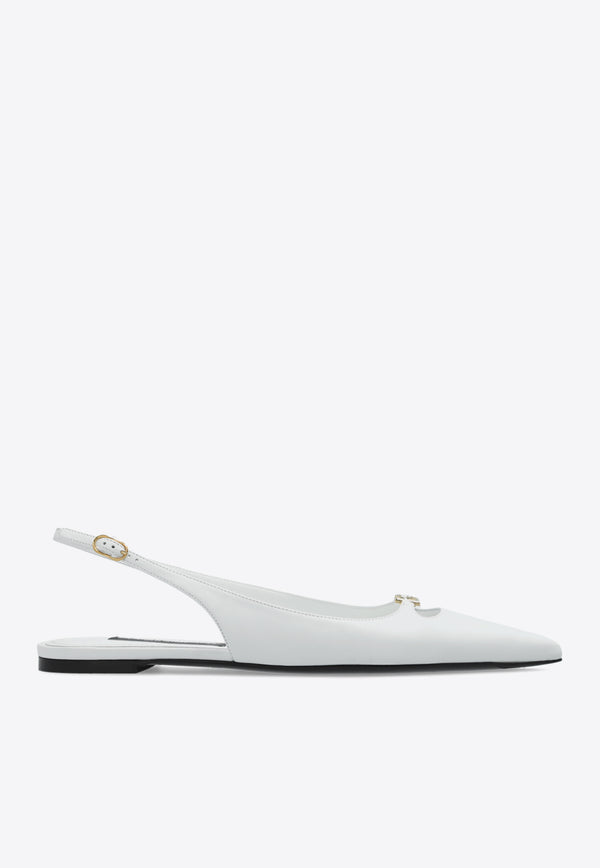 Dolce 
Gabbana DG Plaque Pointed-Toe Flats White CG0795 A1953-80002