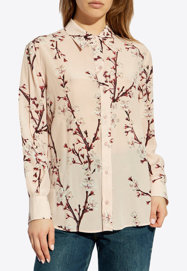 Alexander McQueen Floral-Print Long-Sleeved Silk Shirt Pink 798281 QCALA-5072